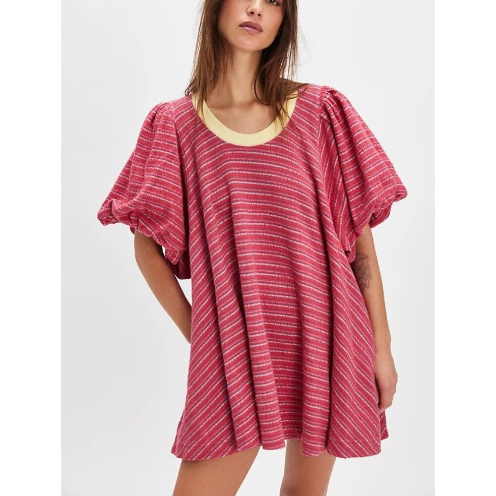 Free People Hudson Pullover Swingy A-Line Tunic Mini Dress Red Stripe